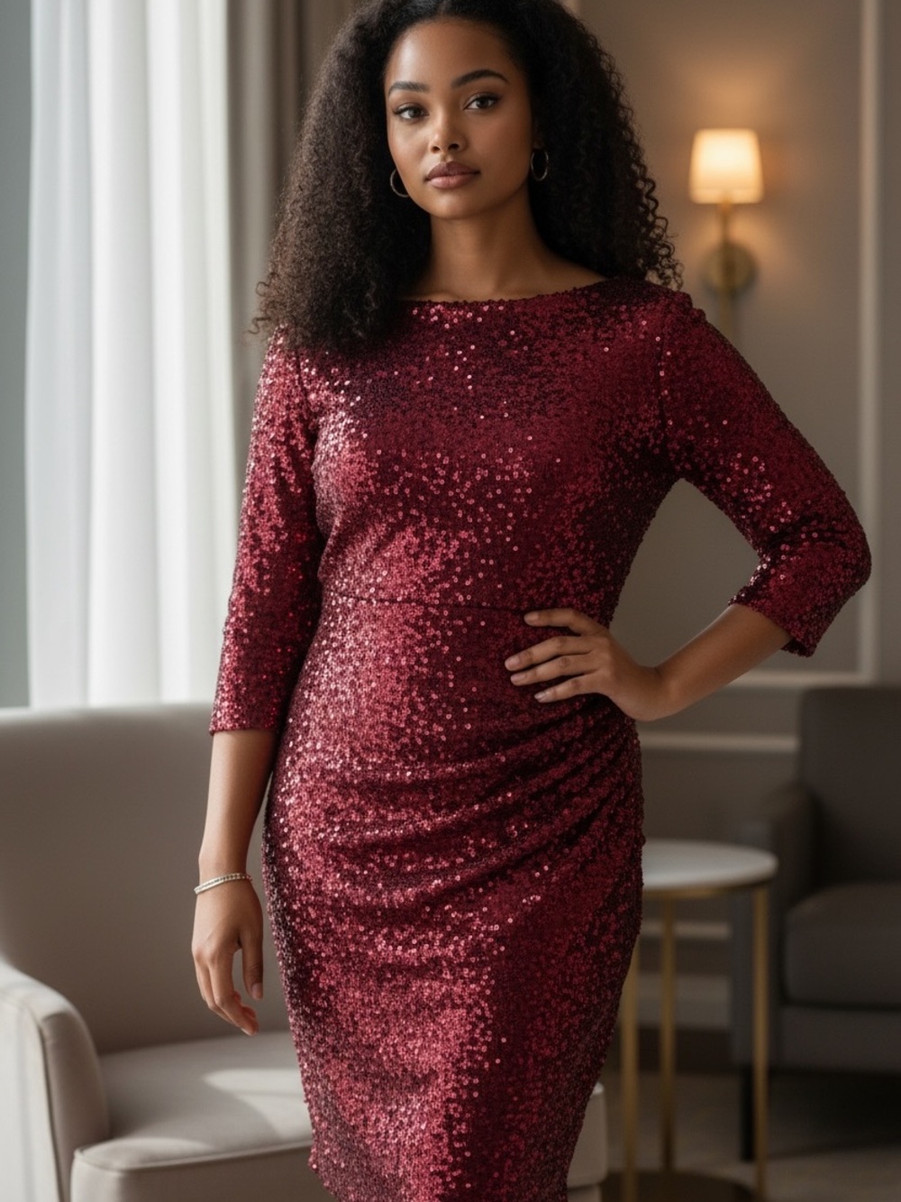 Jessica Howard Burgundy Sequin Lace Cocktail Dress - Size 16